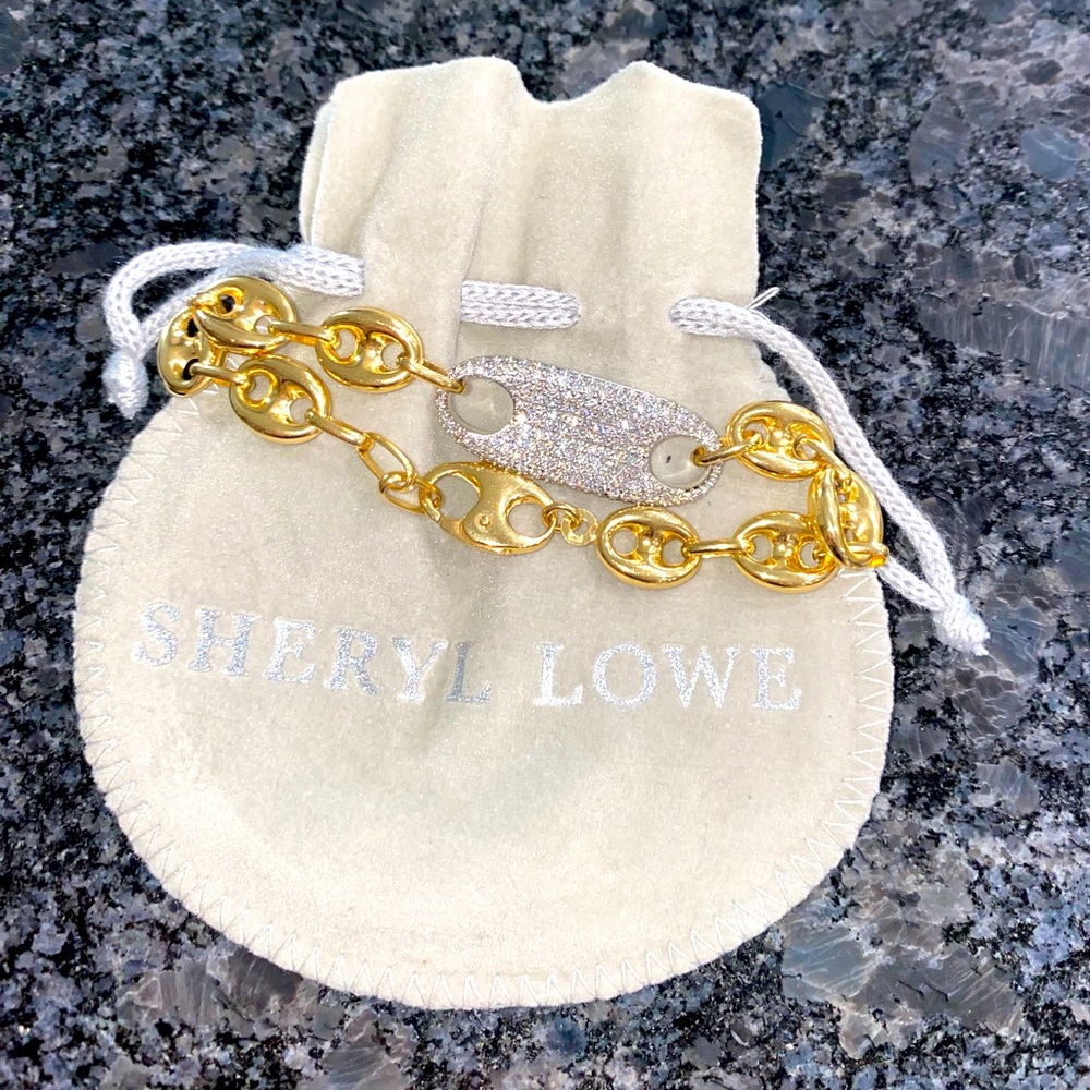 Sheryl Lowe 14k Gold and Diamond ID Bracelet
